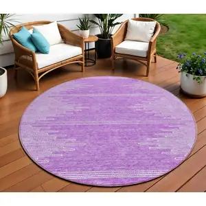 Photo of 8' Lavender And Ivory Round Abstract Washable Indoor Outdoor Area Rug