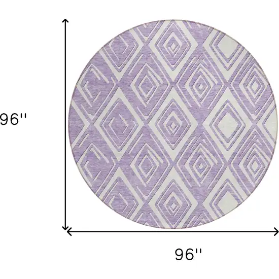 8' Lavender And Ivory Round Geometric Washable Indoor Outdoor Area Rug Photo 3