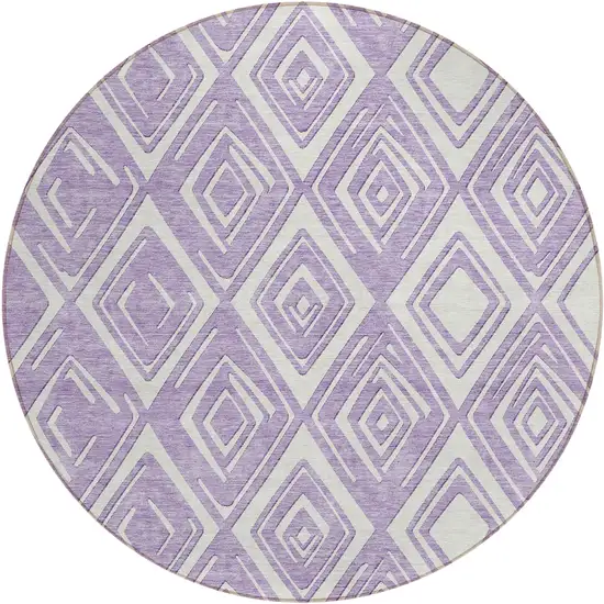 8' Lavender And Ivory Round Geometric Washable Indoor Outdoor Area Rug Photo 2