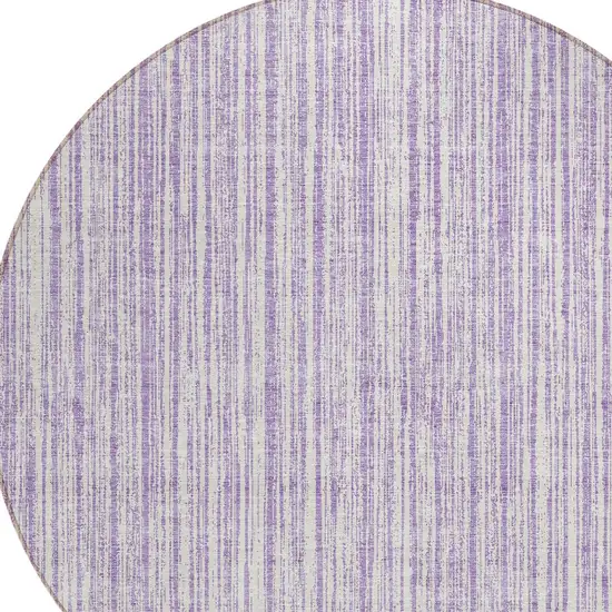 8' Lavender And Ivory Round Striped Washable Indoor Outdoor Area Rug Photo 4