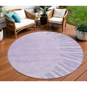 Photo of 8' Lavender And Purple Round Abstract Washable Indoor Outdoor Area Rug