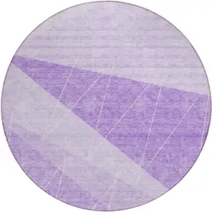 Photo of 8' Lavender And Purple Round Geometric Washable Indoor Outdoor Area Rug