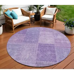 Photo of 8' Lavender And Purple Round Patchwork Washable Indoor Outdoor Area Rug