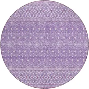 Photo of 8' Lavender And Purple Round Tribal Washable Indoor Outdoor Area Rug