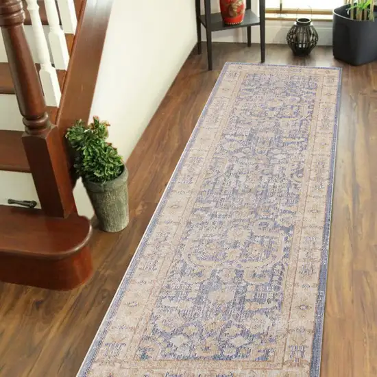 8' Lavender Blue Floral Power Loom Runner Rug Photo 7