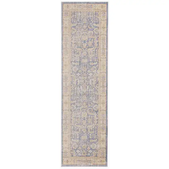 8' Lavender Blue Floral Power Loom Runner Rug Photo 1