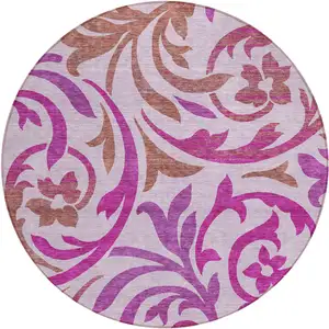 Photo of 8' Lavender Blush And Purple Round Floral Washable Indoor Outdoor Area Rug