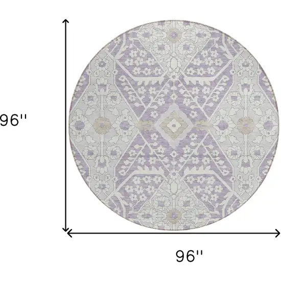 8' Lavender Gray And Beige Round Floral Washable Indoor Outdoor Area Rug Photo 3