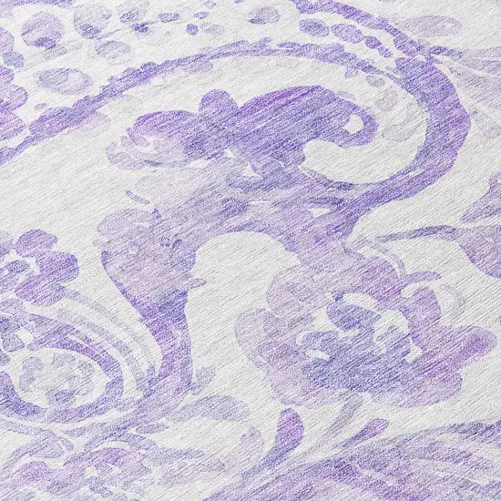 8' Lavender Ivory And Purple Round Paisley Washable Indoor Outdoor Area Rug Photo 7