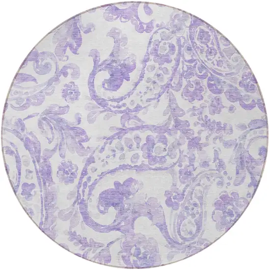 8' Lavender Ivory And Purple Round Paisley Washable Indoor Outdoor Area Rug Photo 4