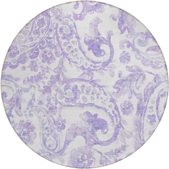 8' Lavender Ivory And Purple Round Paisley Washable Indoor Outdoor Area Rug Photo 2