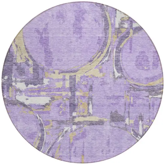 8' Lavender Lilac And Purple Round Geometric Washable Indoor Outdoor Area Rug Photo 5