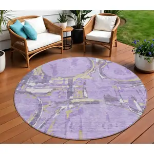 Photo of 8' Lavender Lilac And Purple Round Geometric Washable Indoor Outdoor Area Rug