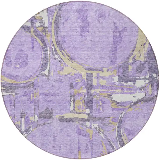 8' Lavender Lilac And Purple Round Geometric Washable Indoor Outdoor Area Rug Photo 6