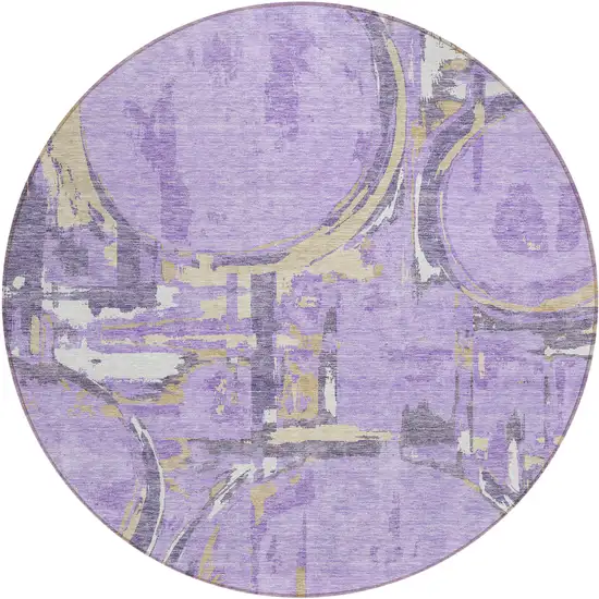 8' Lavender Lilac And Purple Round Geometric Washable Indoor Outdoor Area Rug Photo 2