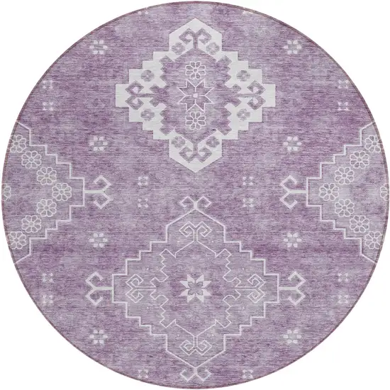 8' Lavender Plum And Ivory Round Medallion Washable Indoor Outdoor Area Rug Photo 2