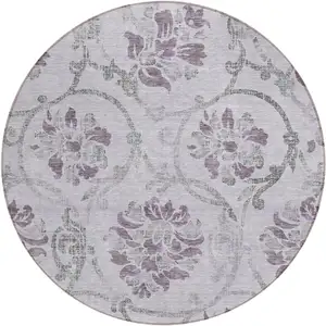 Photo of 8' Lavender Purple And Gray Round Floral Washable Indoor Outdoor Area Rug