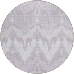 Photo of 8' Lavender Purple And Gray Round Ikat Washable Indoor Outdoor Area Rug