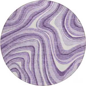 Photo of 8' Lavender Purple And Ivory Round Abstract Washable Indoor Outdoor Area Rug