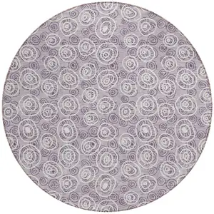 Photo of 8' Lavender Purple And Ivory Round Geometric Washable Indoor Outdoor Area Rug