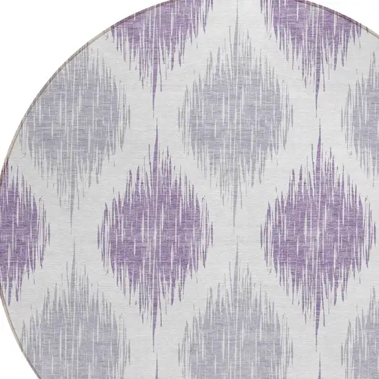 8' Lavender Purple And Ivory Round Ikat Washable Indoor Outdoor Area Rug Photo 4