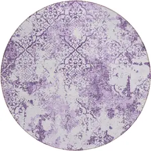 Photo of 8' Lavender Purple And Lilac Round Floral Washable Indoor Outdoor Area Rug