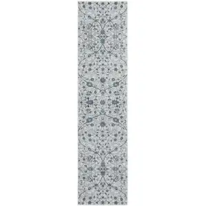 Photo of 10' Light Blue Floral Power Loom Runner Rug