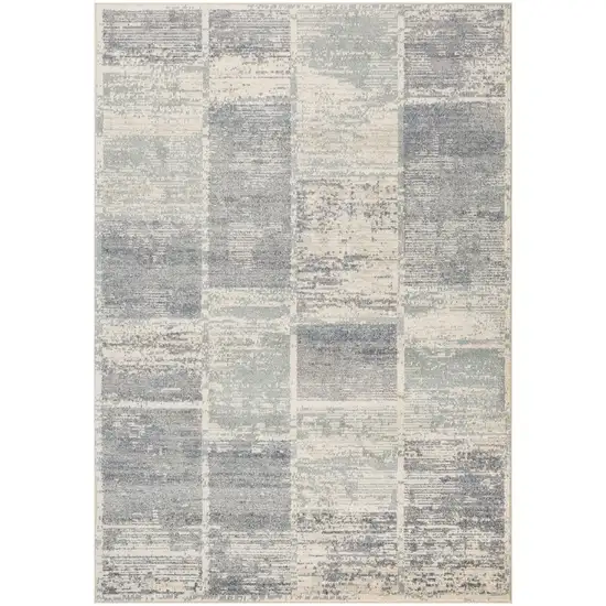 10' Light Blue Geometric Power Loom Runner Rug With Fringe Photo 1