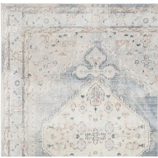 8' Light Blue Oriental Power Loom Distressed Washable Runner Rug Photo 5