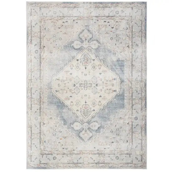 8' Light Blue Oriental Power Loom Distressed Washable Runner Rug Photo 1