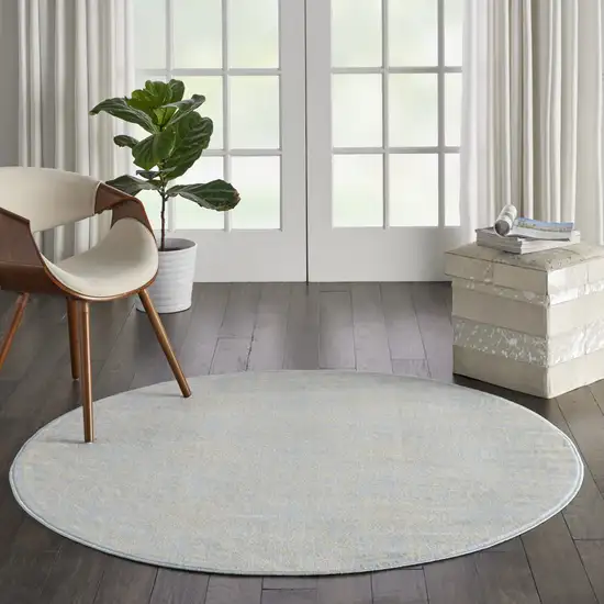 5' Light Blue Round Floral Power Loom Area Rug Photo 6