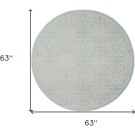 5' Light Blue Round Floral Power Loom Area Rug Photo 9