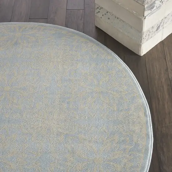 5' Light Blue Round Floral Power Loom Area Rug Photo 7