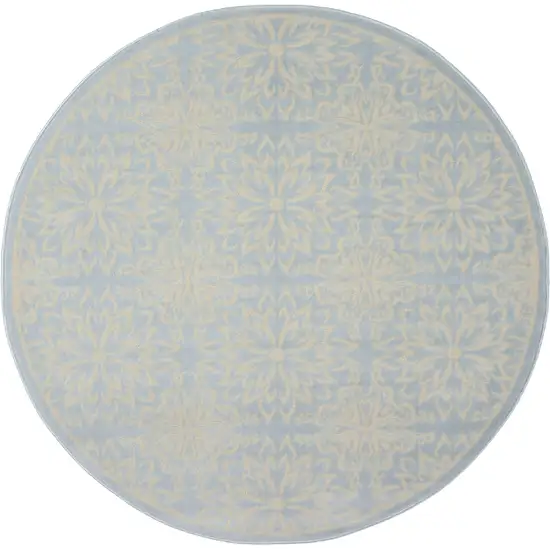 5' Light Blue Round Floral Power Loom Area Rug Photo 1