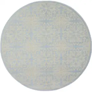 Photo of 5' Light Blue Round Floral Power Loom Area Rug