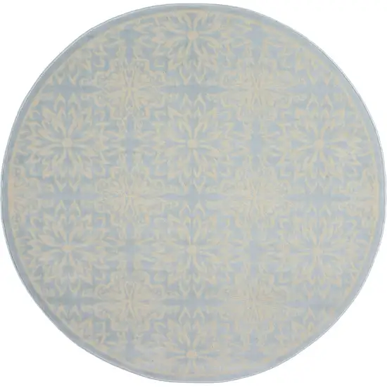 5' Light Blue Round Floral Power Loom Area Rug Photo 3