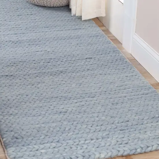 10' Light Blue Wool Handmade Stain Resistant Runner Rug Photo 7