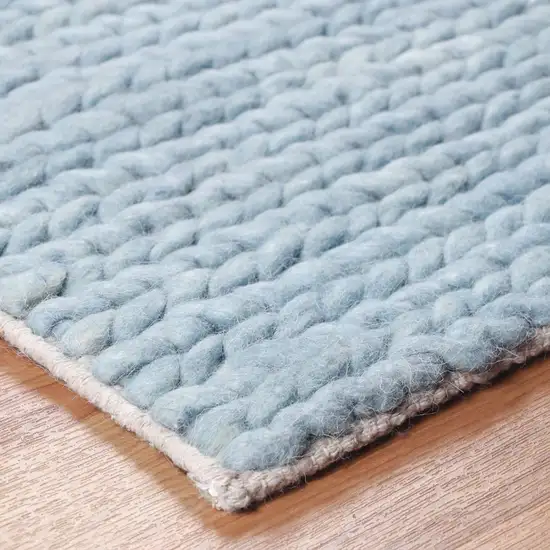 10' Light Blue Wool Handmade Stain Resistant Runner Rug Photo 4