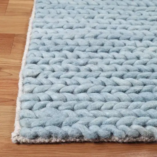 10' Light Blue Wool Handmade Stain Resistant Runner Rug Photo 3