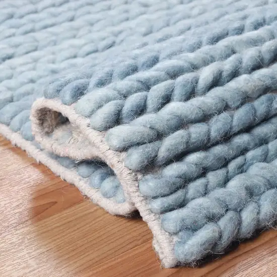 10' Light Blue Wool Handmade Stain Resistant Runner Rug Photo 6