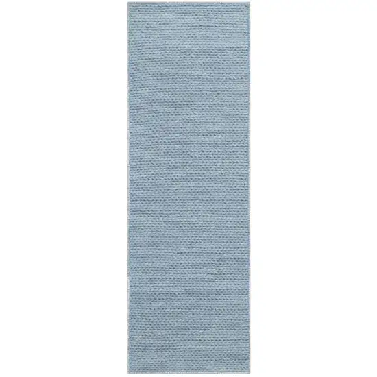 10' Light Blue Wool Handmade Stain Resistant Runner Rug Photo 1