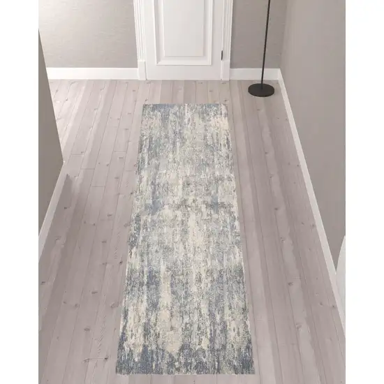 10' Light Gray Abstract Power Loom Runner Rug Photo 2