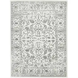 Photo of 10' Light Gray Floral Power Loom Runner Rug With Fringe