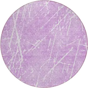 Photo of 8' Lilac And Ivory Round Abstract Washable Indoor Outdoor Area Rug