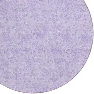 Photo of 8' Lilac And Purple Round Floral Washable Indoor Outdoor Area Rug