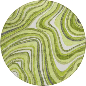 Photo of 8' Lime Green And Charcoal Round Abstract Washable Indoor Outdoor Area Rug