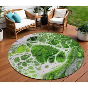 Photo of 8' Lime Green And Gray Round Nautical Washable Indoor Outdoor Area Rug