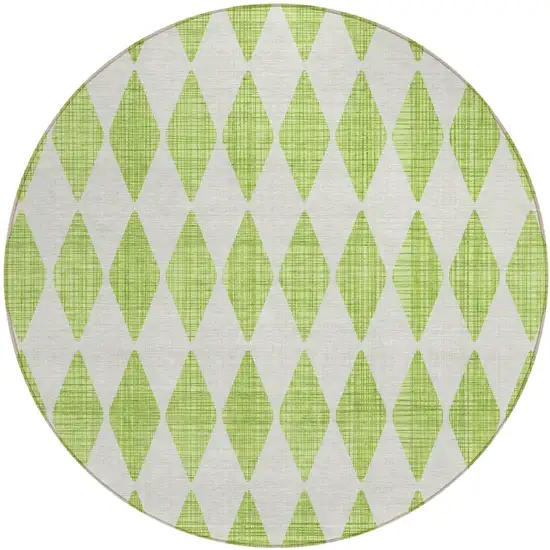 8' Lime Green And Ivory Round Geometric Washable Indoor Outdoor Area Rug Photo 2