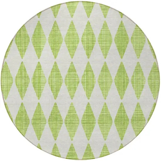 8' Lime Green Round Geometric Washable Indoor Outdoor Area Rug Photo 5