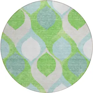 Photo of 8' Lime Green Sky Blue And Denim Blue Round Ogee Washable Indoor Outdoor Area Rug